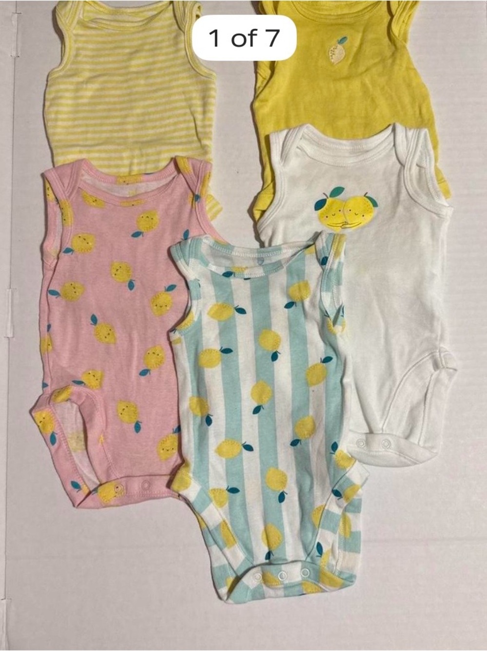 The Children's Place Yellow, Pink, White and Mint Lemon Print Baby One-Piece Set